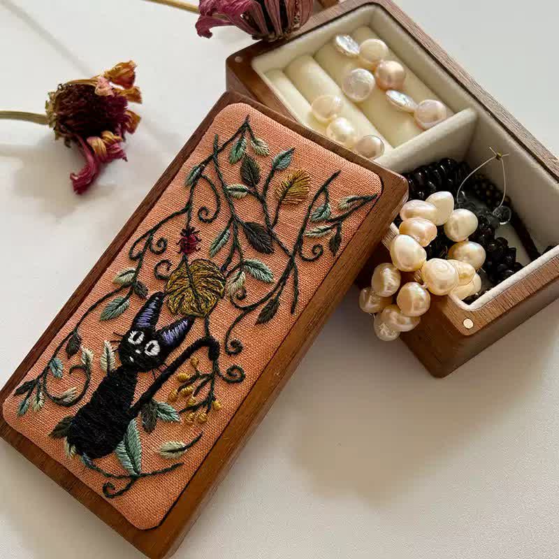 Wooden Jewelry Box - Magic Forest Black Cat Embroidery Kit For Beginners| DIY Needle Art Kit - image 0