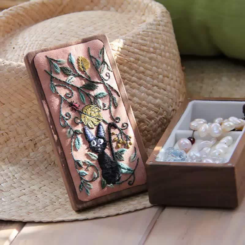 Wooden Jewelry Box - Magic Forest Black Cat Embroidery Kit For Beginners| DIY Needle Art Kit - image 4