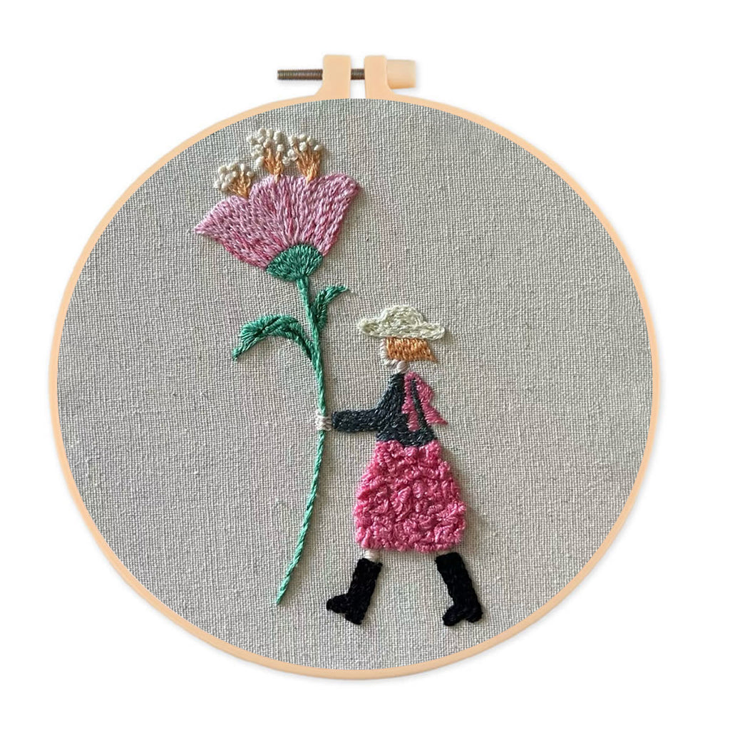 Rubbyoo Embroidery Kit-Pink Flowers Girl| Cozy Crafts Diy Kit For Women - image 0