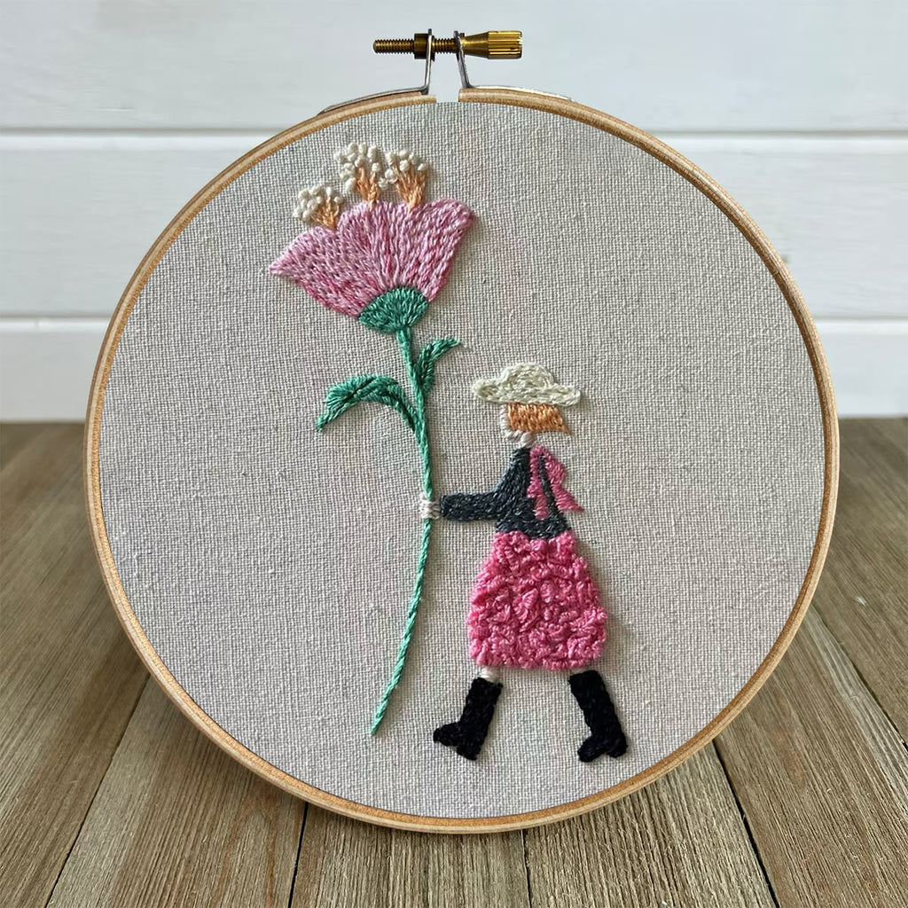 Rubbyoo Embroidery Kit-Pink Flowers Girl| Cozy Crafts Diy Kit For Women - image 2
