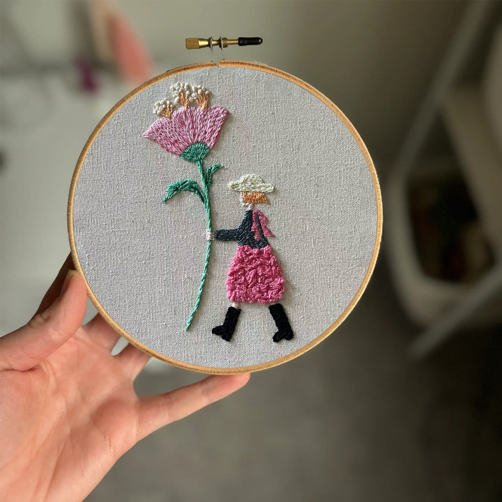 Rubbyoo Embroidery Kit-Pink Flowers Girl| Cozy Crafts Diy Kit For Women - image 1