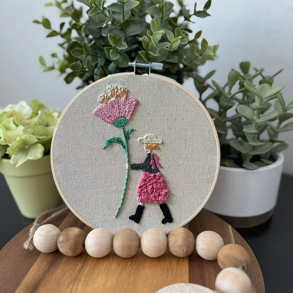 Rubbyoo Embroidery Kit-Pink Flowers Girl| Cozy Crafts Diy Kit For Women - image 4