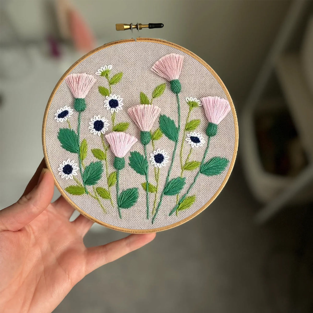 Rubbyoo Embroidery Kit- Pink Floral Pattern | Embroidery Kit For Beginner,Modern  Embroidery - image 1