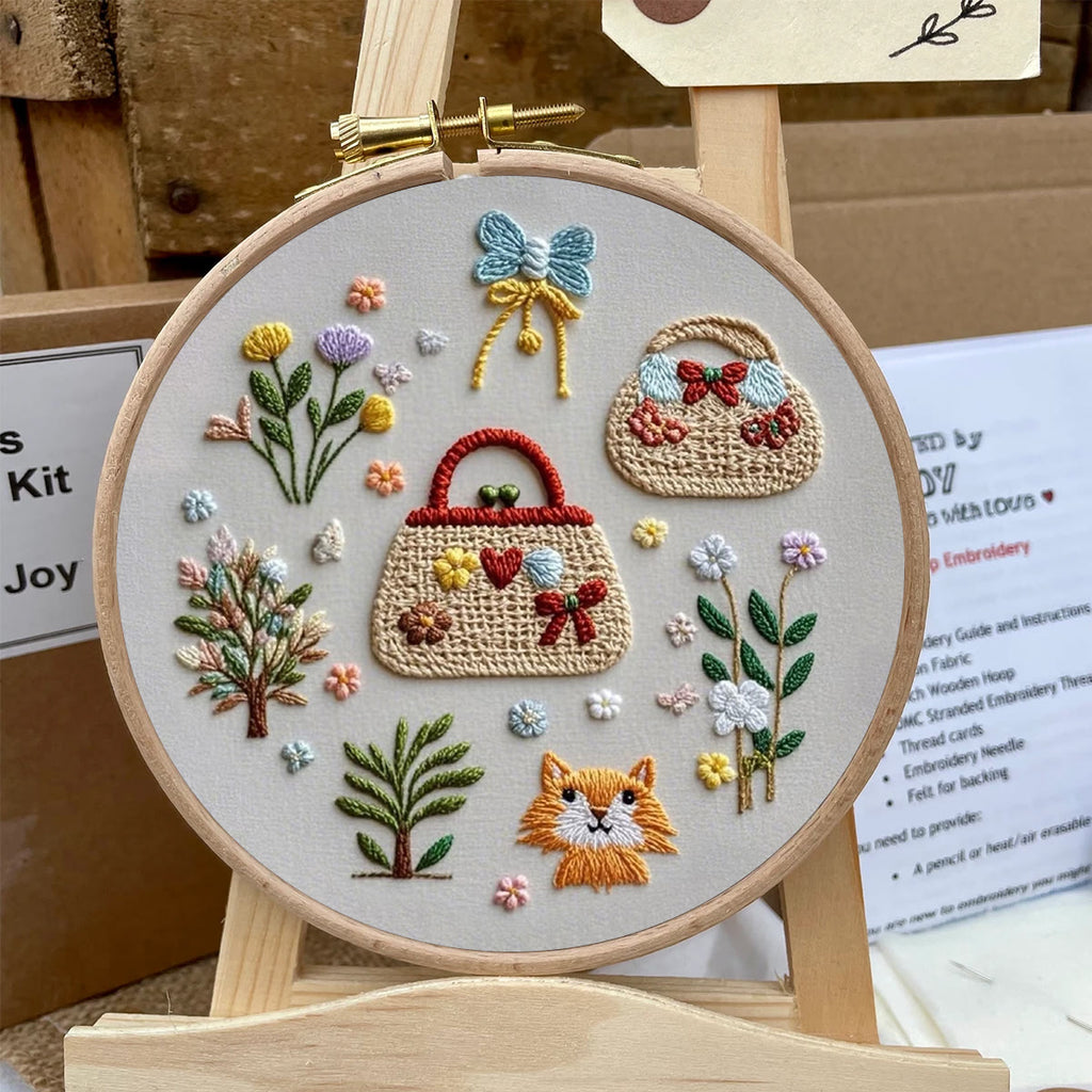 Rubbyoo Embroidery Kit- Cozy Pattern with Flowers, bags, cat |  Hand Stitch Easy Embroidery Kit for Beginners - image 5