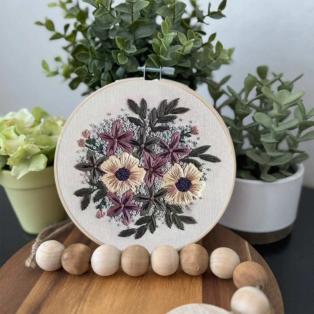 Rubbyoo Embroidery Kit- Purple Flower Design | Diy Craft Kits,Hand Stitch,For Craft Lover - image 2