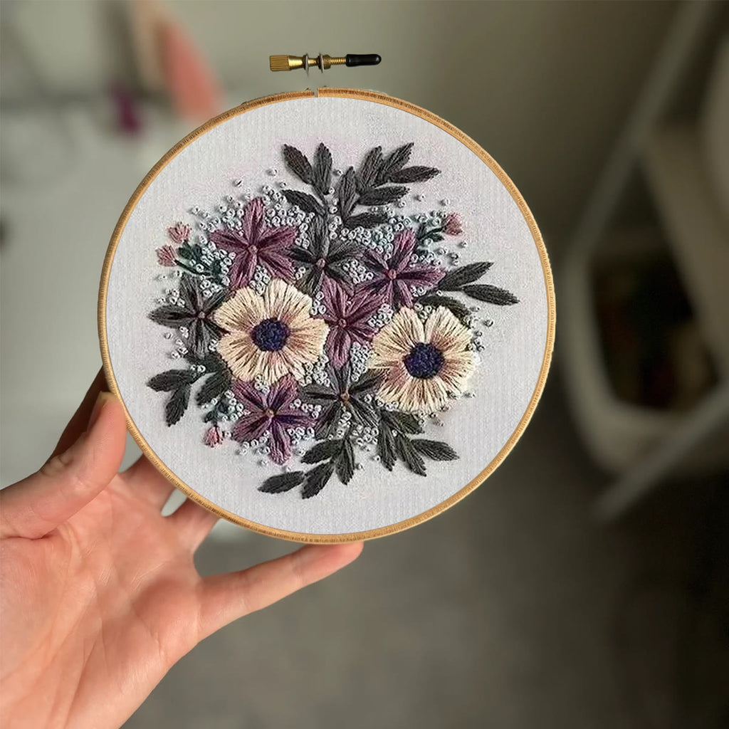 Rubbyoo Embroidery Kit- Purple Flower Design | Diy Craft Kits,Hand Stitch,For Craft Lover - image 1