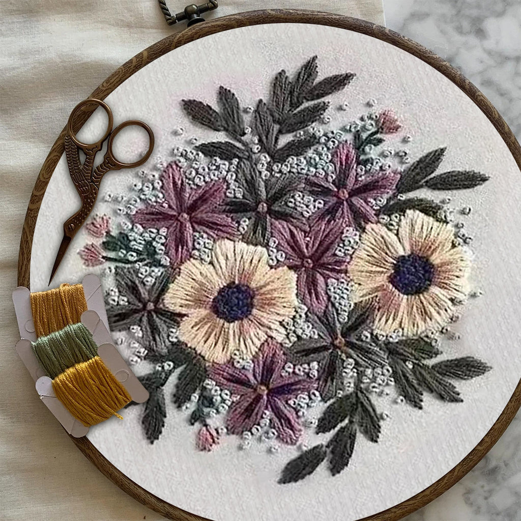 Rubbyoo Embroidery Kit- Purple Flower Design | Diy Craft Kits,Hand Stitch,For Craft Lover - image 5