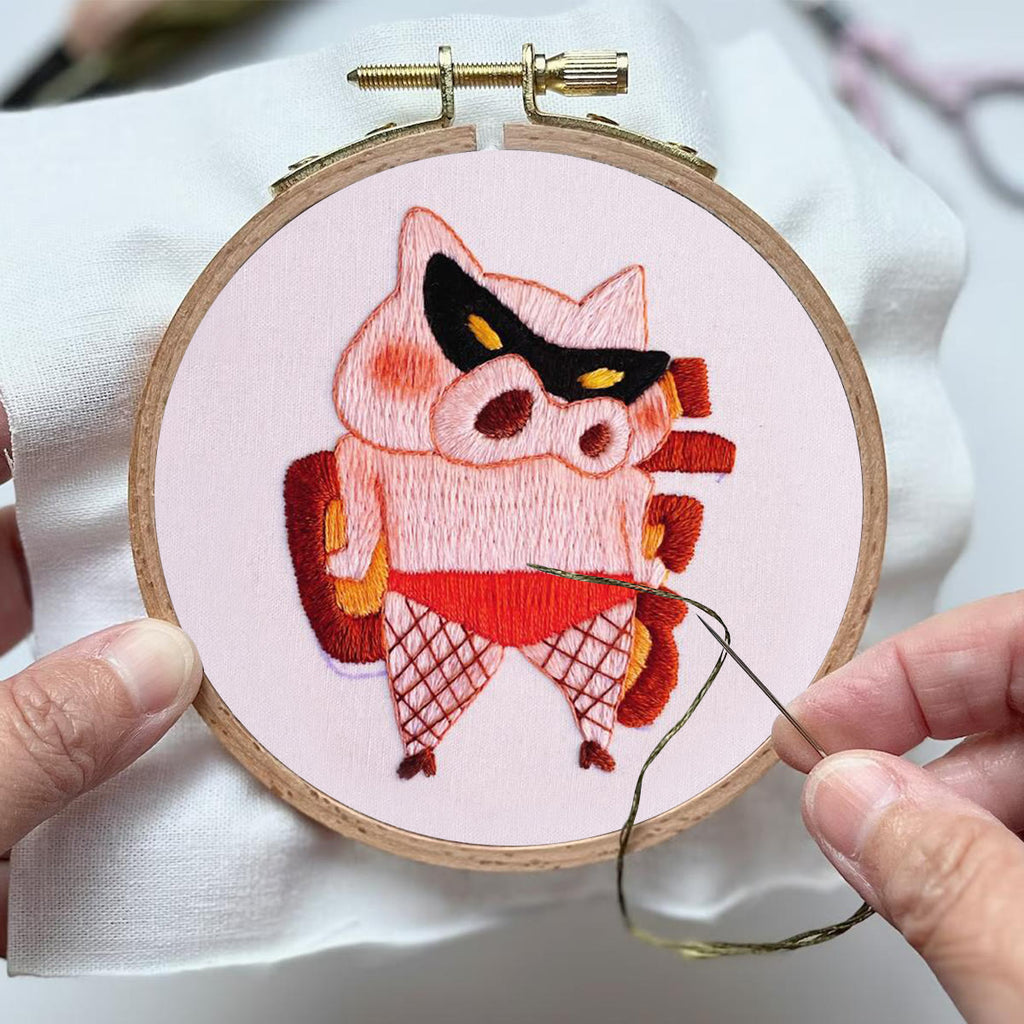 Rubbyoo Embroidery Kit- Funny Pig| Diy Kit For Starter  Hand Stitch - image 2