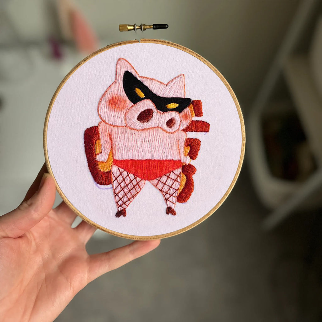 Rubbyoo Embroidery Kit- Funny Pig| Diy Kit For Starter  Hand Stitch - image 1