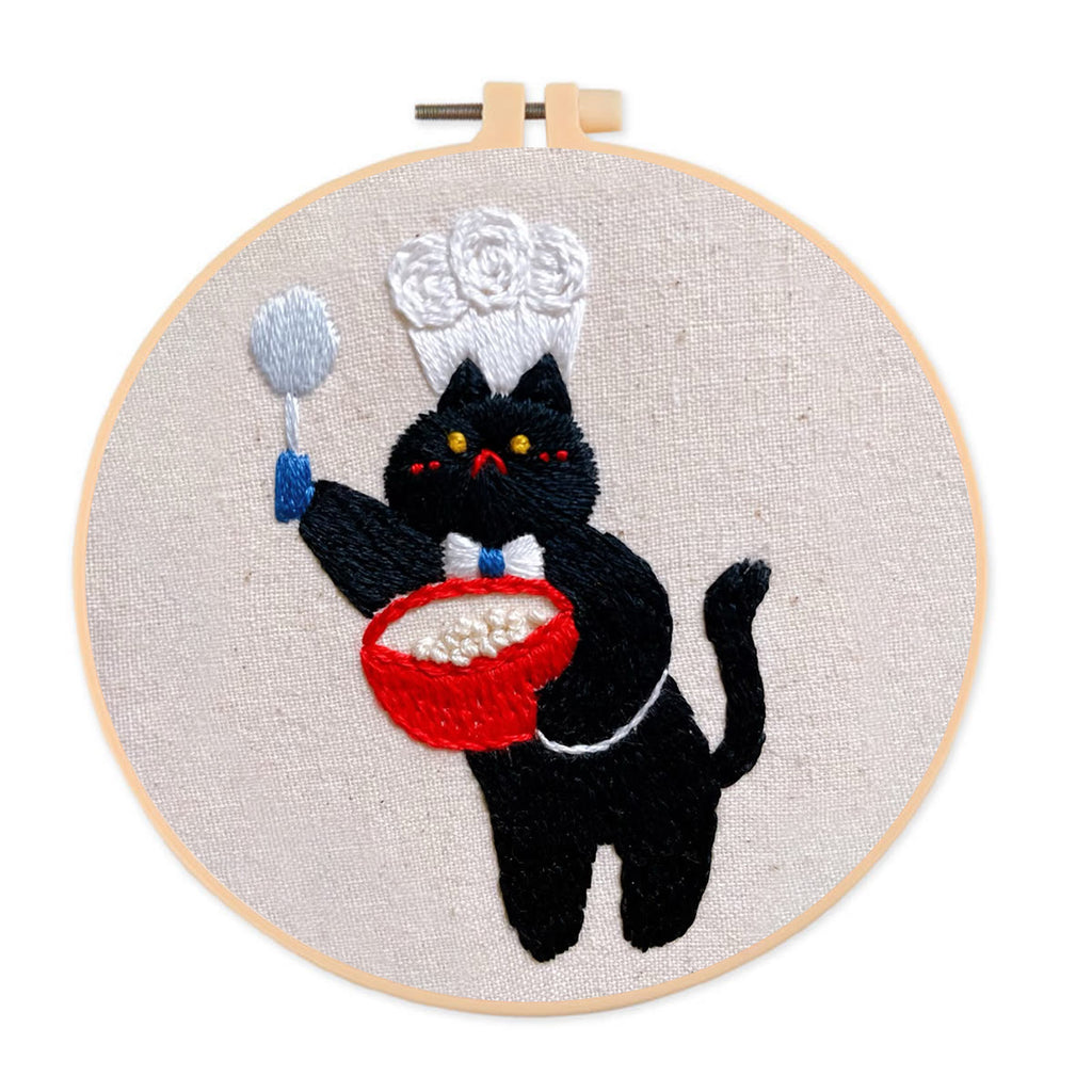 Rubbyoo Embroidery Kit- Black Cat Chef | Diy Kit For Starter  Hand Stitch - image 0