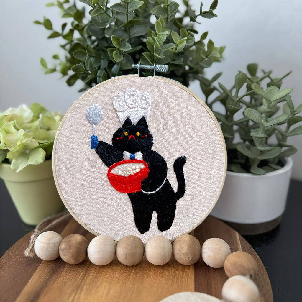 Rubbyoo Embroidery Kit- Black Cat Chef | Diy Kit For Starter  Hand Stitch - image 3