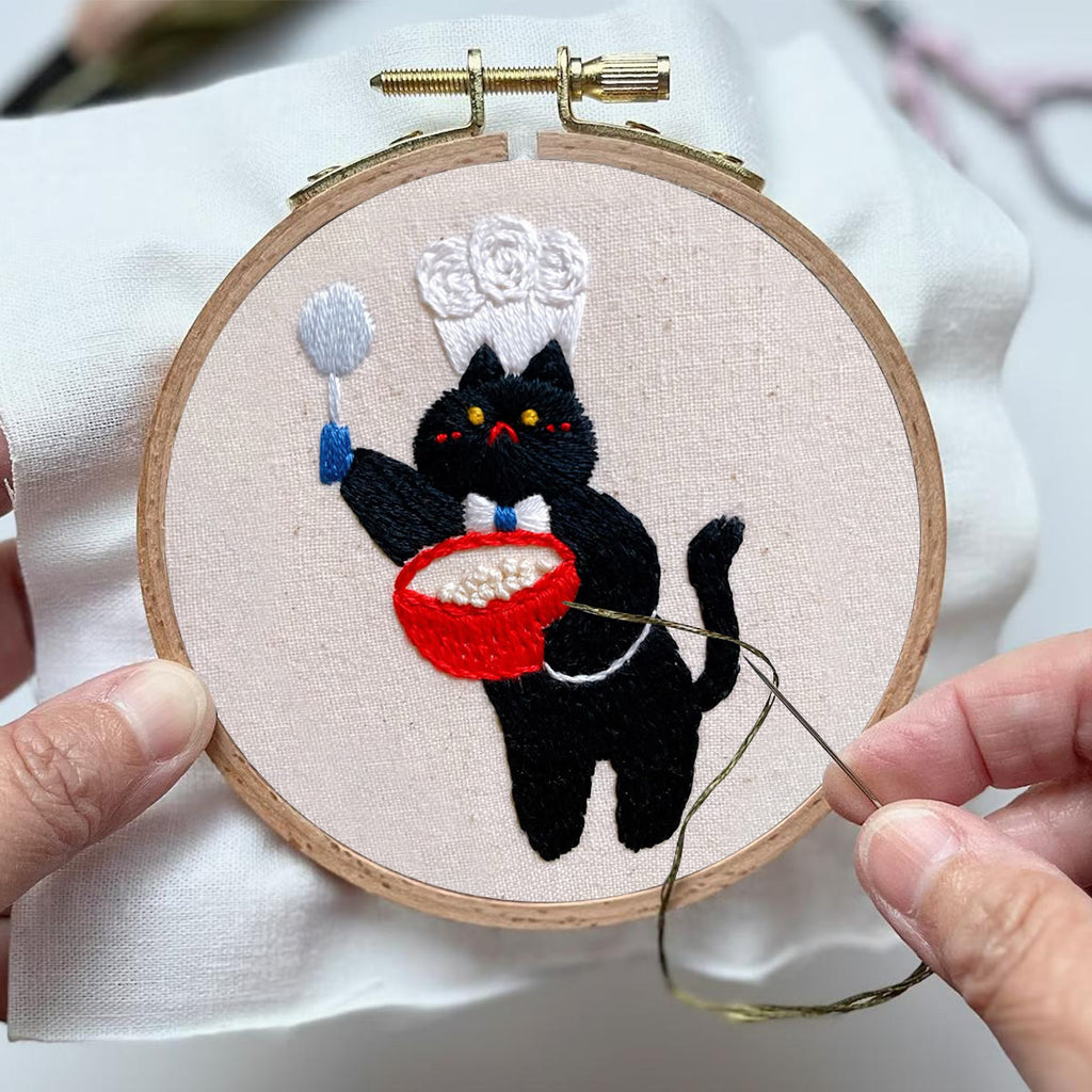 Rubbyoo Embroidery Kit- Black Cat Chef | Diy Kit For Starter  Hand Stitch - image 2