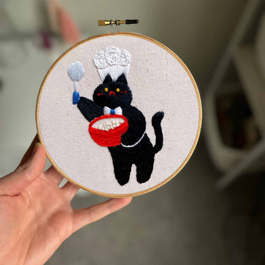 Rubbyoo Embroidery Kit- Black Cat Chef | Diy Kit For Starter  Hand Stitch - image 1