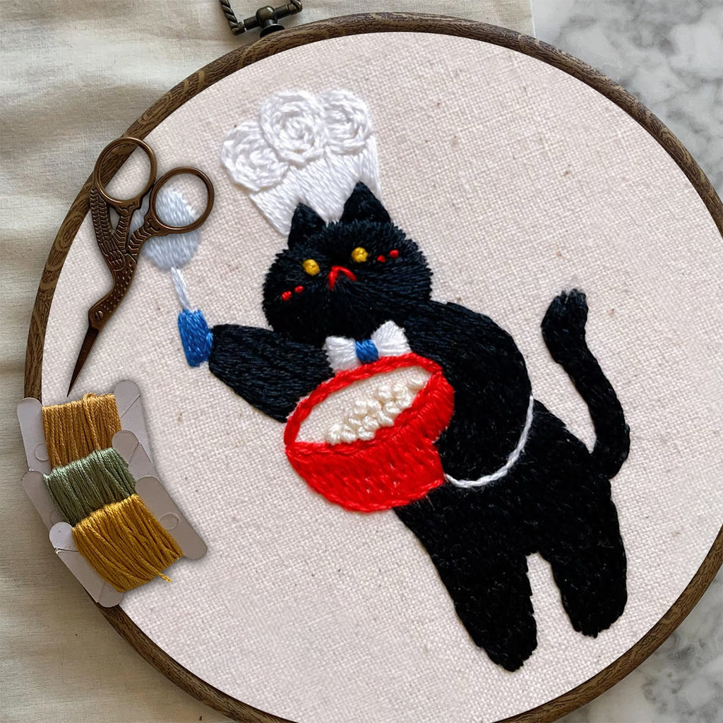 Rubbyoo Embroidery Kit- Black Cat Chef | Diy Kit For Starter  Hand Stitch - image 6