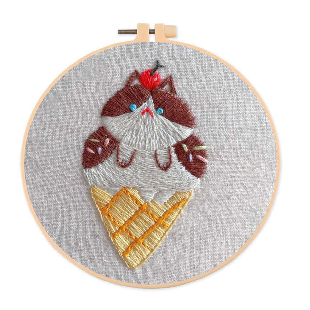 Rubbyoo Embroidery Kit- Cat Ice Cream| Diy Kit For Starter  Hand Stitch - image 0