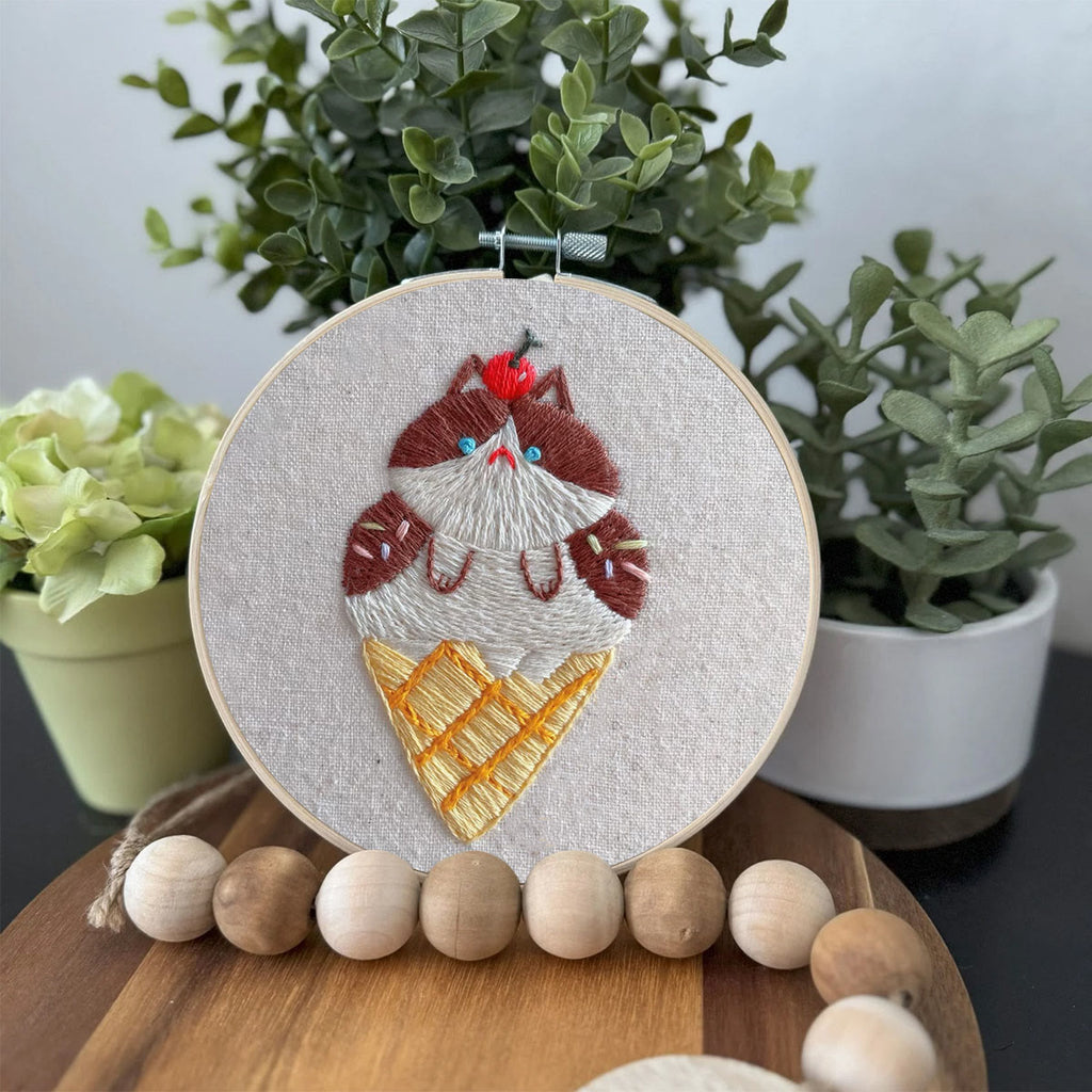 Rubbyoo Embroidery Kit- Cat Ice Cream| Diy Kit For Starter  Hand Stitch - image 2