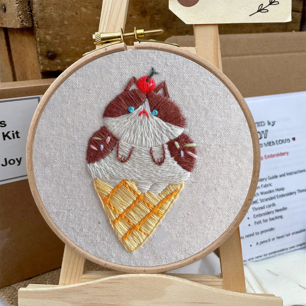 Rubbyoo Embroidery Kit- Cat Ice Cream| Diy Kit For Starter  Hand Stitch - image 3
