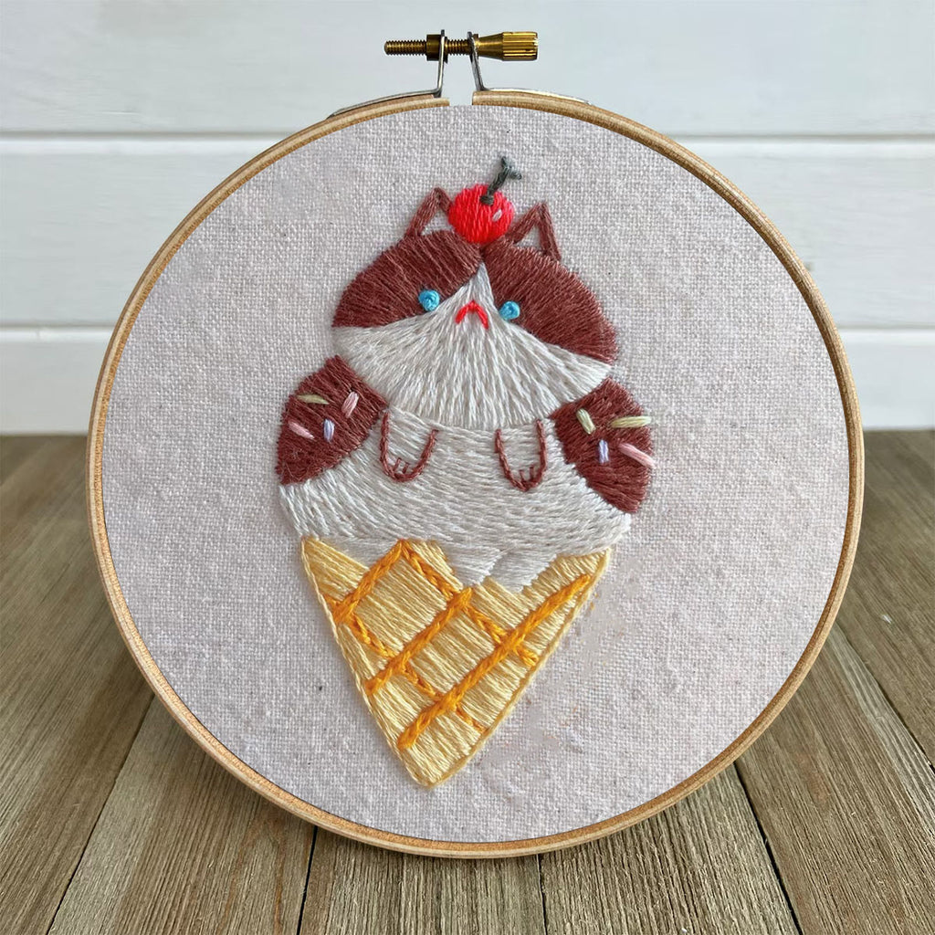 Rubbyoo Embroidery Kit- Cat Ice Cream| Diy Kit For Starter  Hand Stitch - image 5