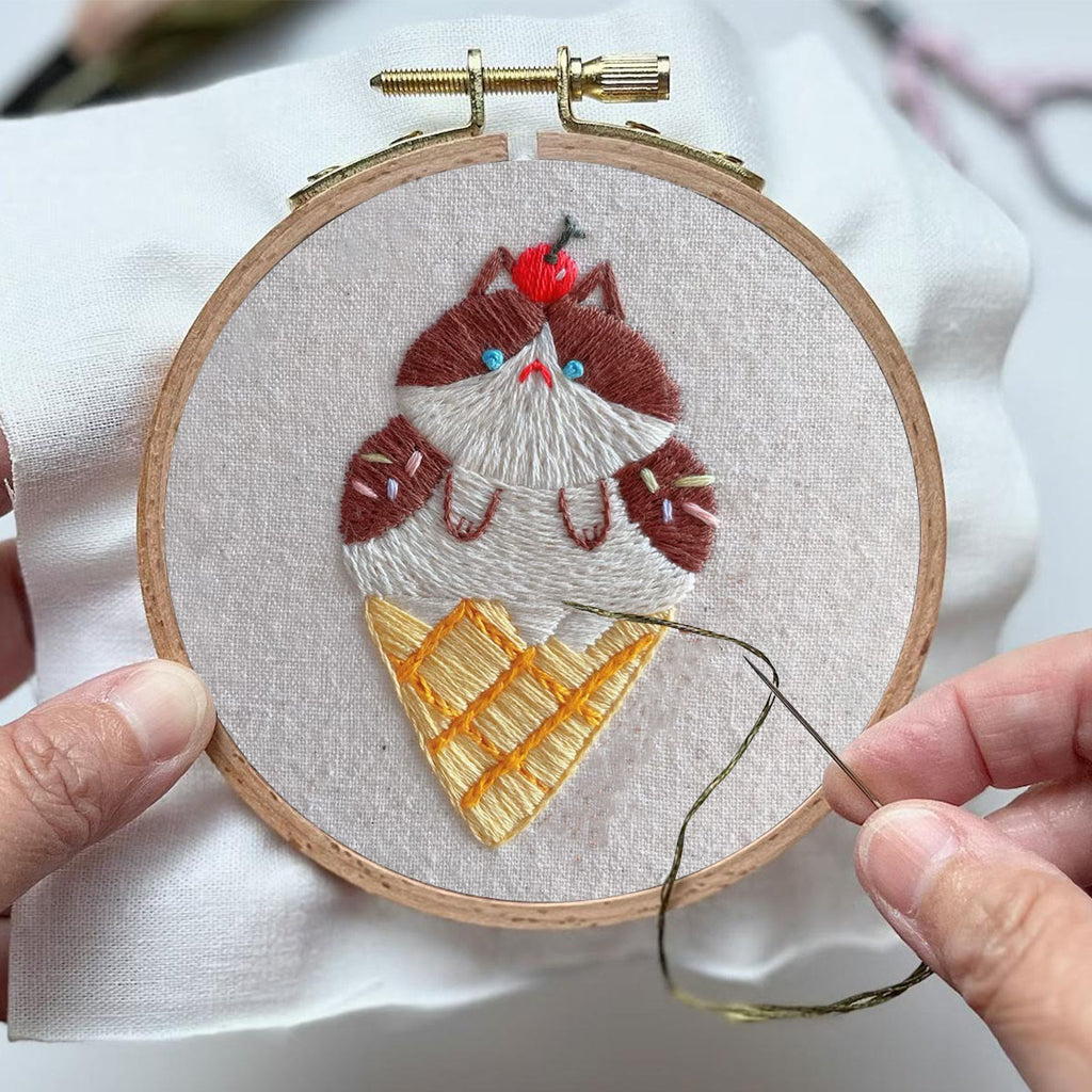 Rubbyoo Embroidery Kit- Cat Ice Cream| Diy Kit For Starter  Hand Stitch - image 4