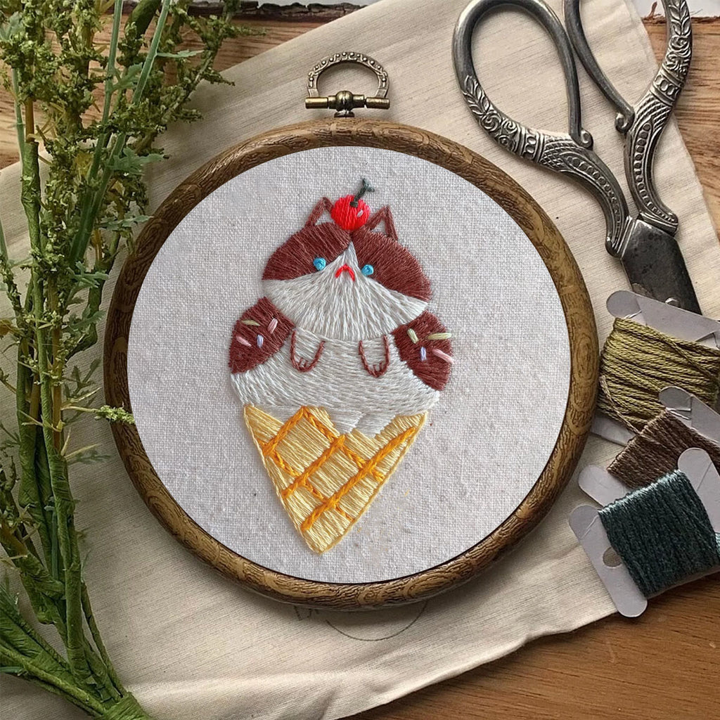 Rubbyoo Embroidery Kit- Cat Ice Cream| Diy Kit For Starter  Hand Stitch - image 7