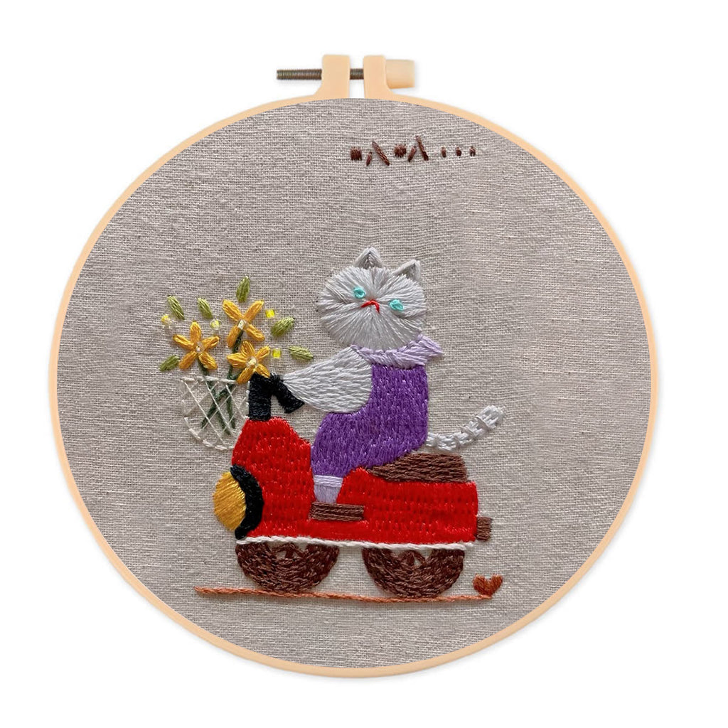 Rubbyoo Embroidery Kit- Driving cat| Diy Kit For Starter  Hand Stitch - image 0