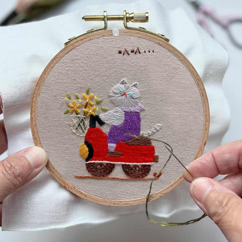 Rubbyoo Embroidery Kit- Driving cat| Diy Kit For Starter  Hand Stitch - image 3