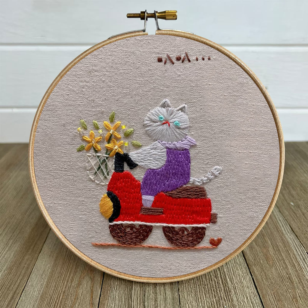 Rubbyoo Embroidery Kit- Driving cat| Diy Kit For Starter  Hand Stitch - image 4
