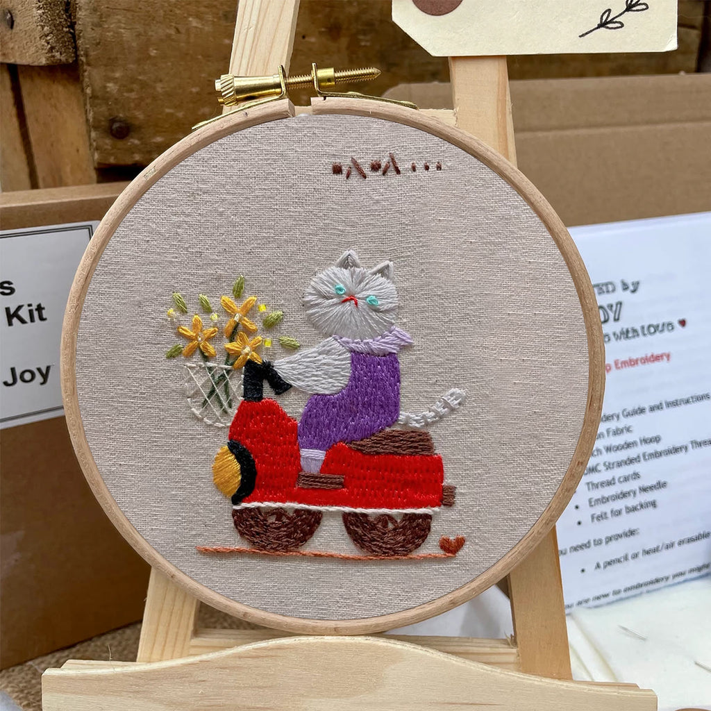 Rubbyoo Embroidery Kit- Driving cat| Diy Kit For Starter  Hand Stitch - image 5