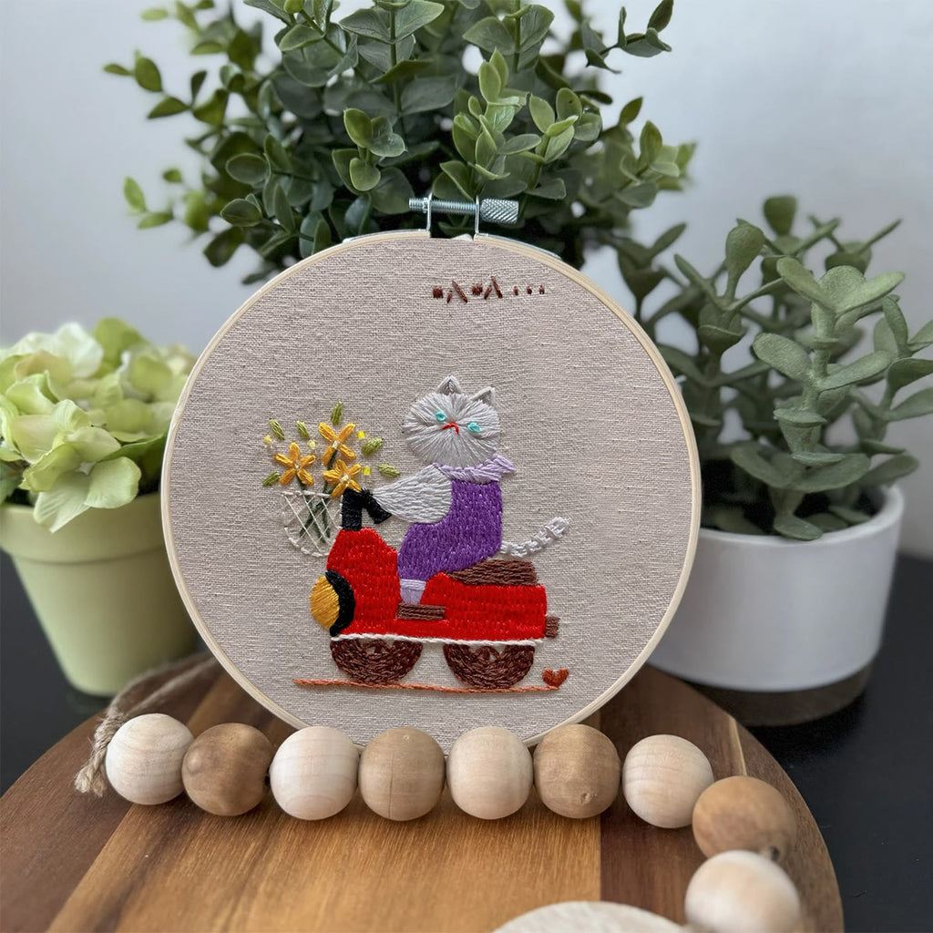 Rubbyoo Embroidery Kit- Driving cat| Diy Kit For Starter  Hand Stitch - image 2
