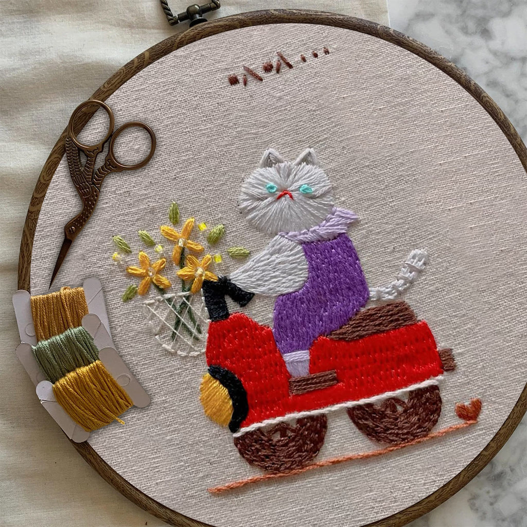 Rubbyoo Embroidery Kit- Driving cat| Diy Kit For Starter  Hand Stitch - image 6