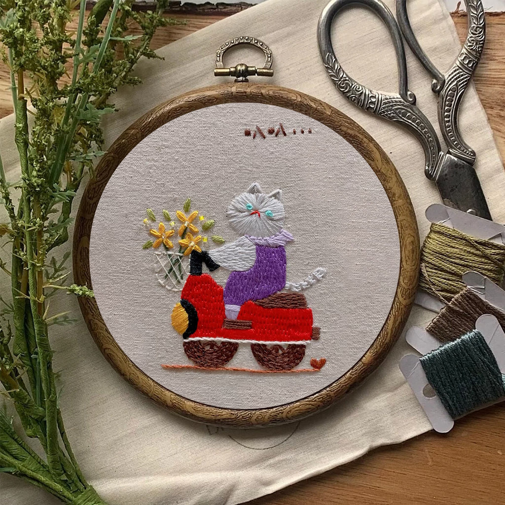 Rubbyoo Embroidery Kit- Driving cat| Diy Kit For Starter  Hand Stitch - image 7