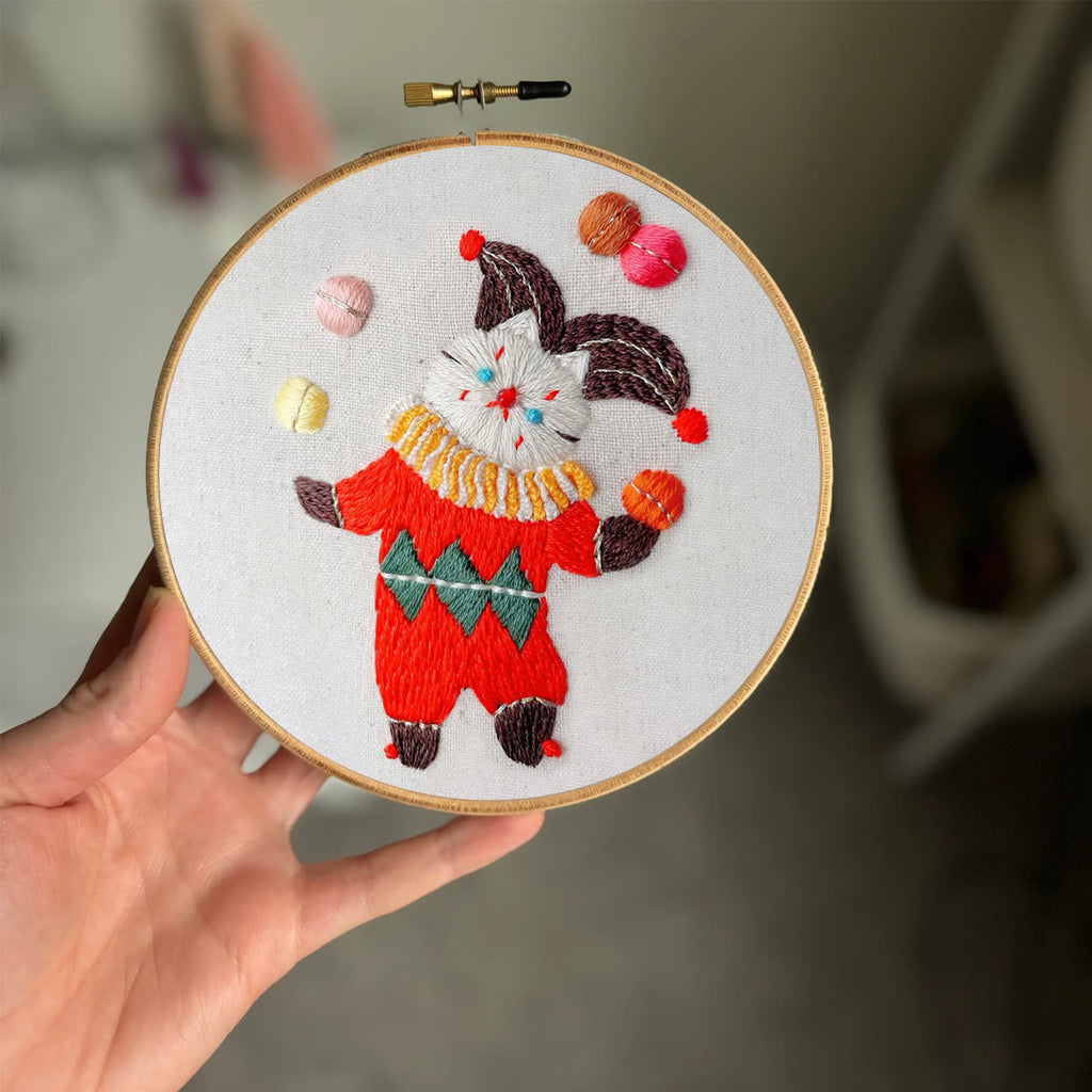 Rubbyoo Embroidery Kit- Circus White Cat| Diy Kit For Starter  Hand Stitch - image 1