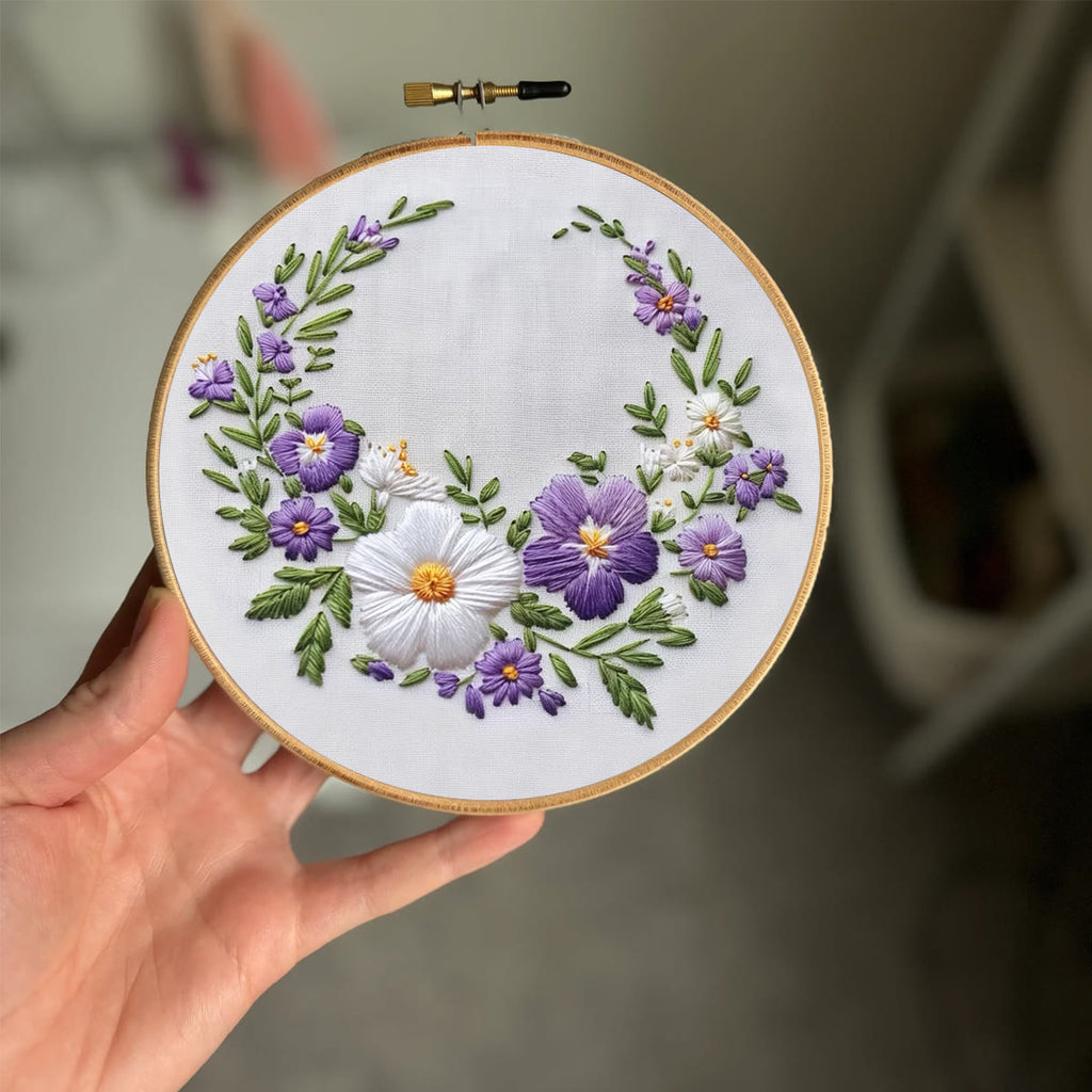 Rubbyoo Embroidery Kit- White And Purple Garland | For Craft Lover Hand Stitch - image 1