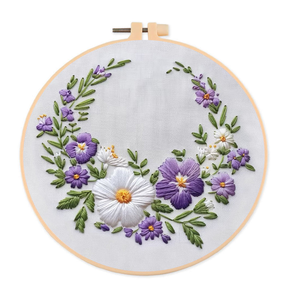 Rubbyoo Embroidery Kit- White And Purple Garland | For Craft Lover Hand Stitch - image 0