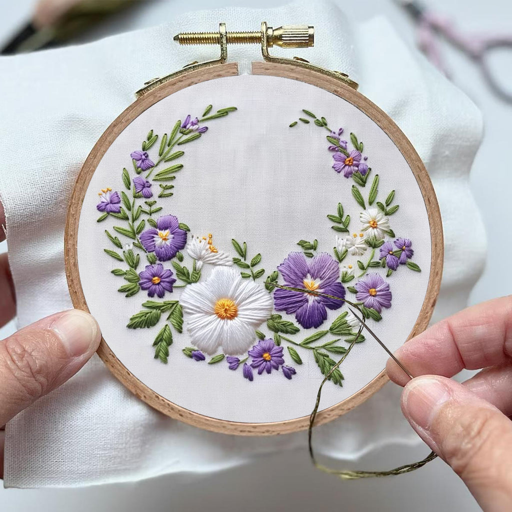 Rubbyoo Embroidery Kit- White And Purple Garland | For Craft Lover Hand Stitch - image 3