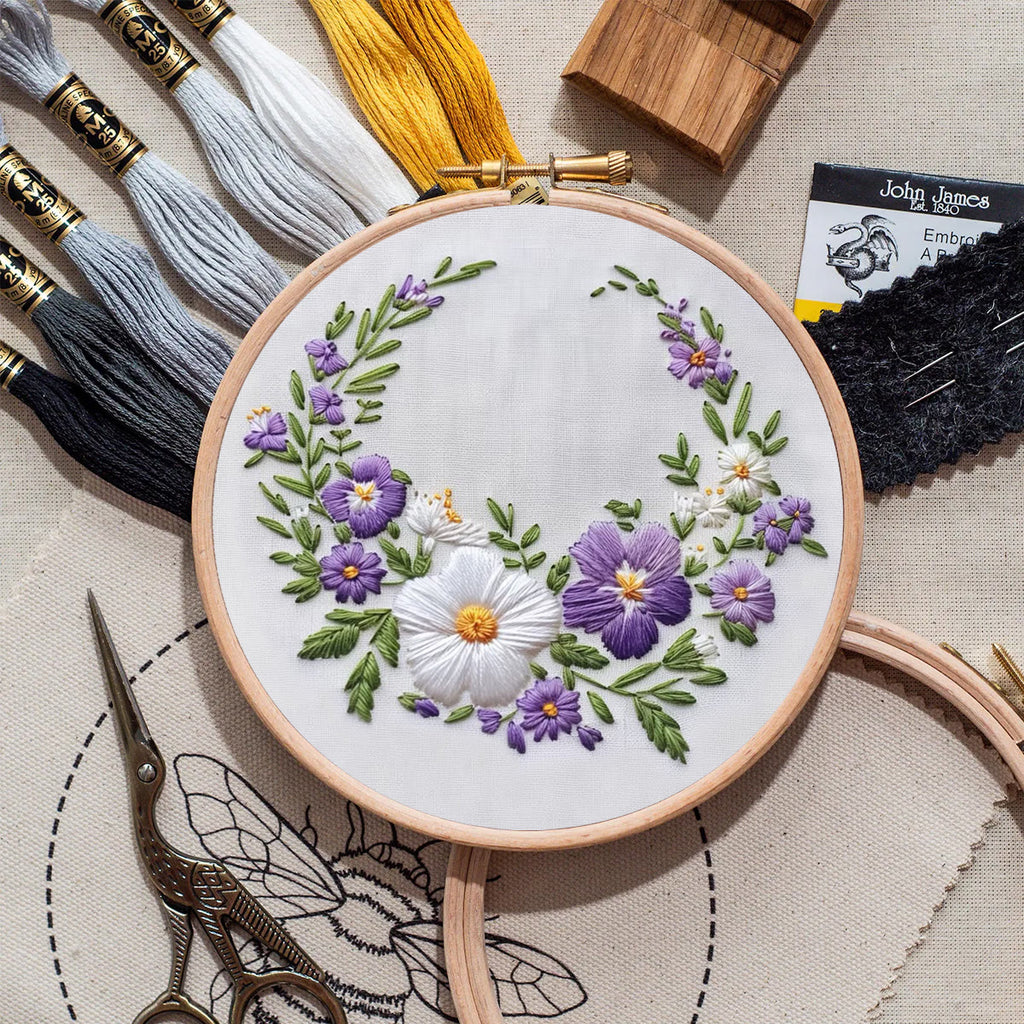 Rubbyoo Embroidery Kit- White And Purple Garland | For Craft Lover Hand Stitch - image 8