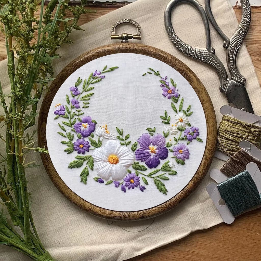 Rubbyoo Embroidery Kit- White And Purple Garland | For Craft Lover Hand Stitch - image 7