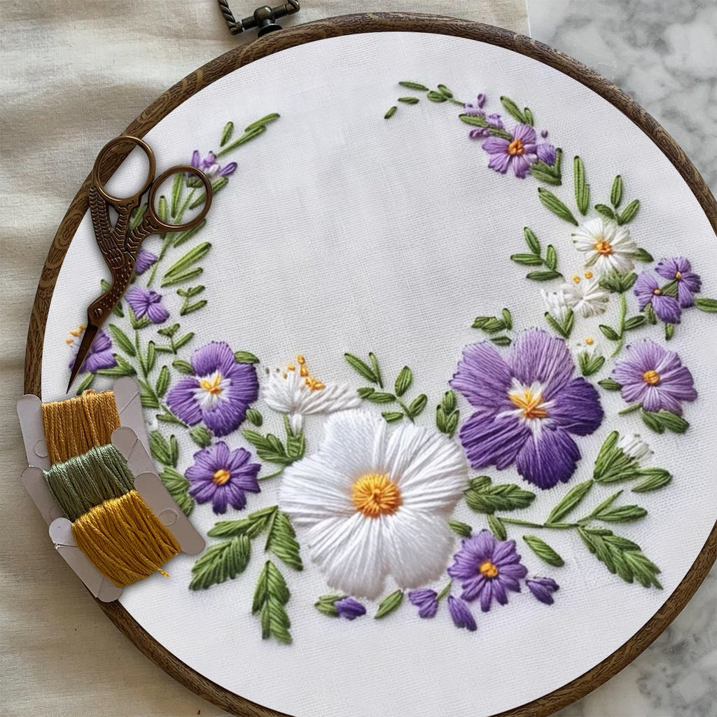 Rubbyoo Embroidery Kit- White And Purple Garland | For Craft Lover Hand Stitch - image 6