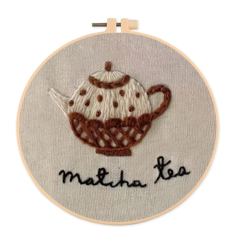 Rubbyoo Embroidery Kit- Matcha Tea | Cozy Crafts Easy Embroidery Kit For Beginners - image 0