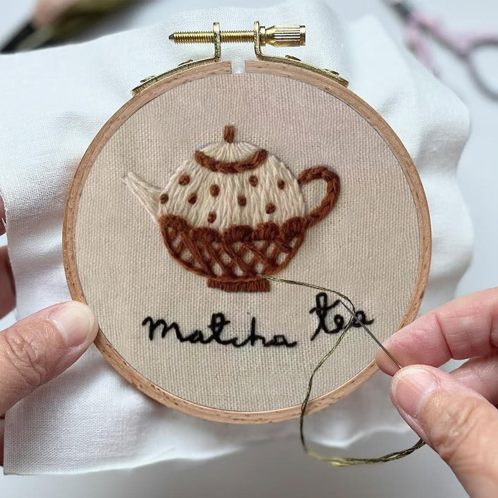 Rubbyoo Embroidery Kit- Matcha Tea | Cozy Crafts Easy Embroidery Kit For Beginners - image 2