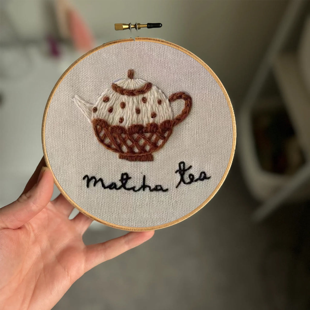 Rubbyoo Embroidery Kit- Matcha Tea | Cozy Crafts Easy Embroidery Kit For Beginners - image 1