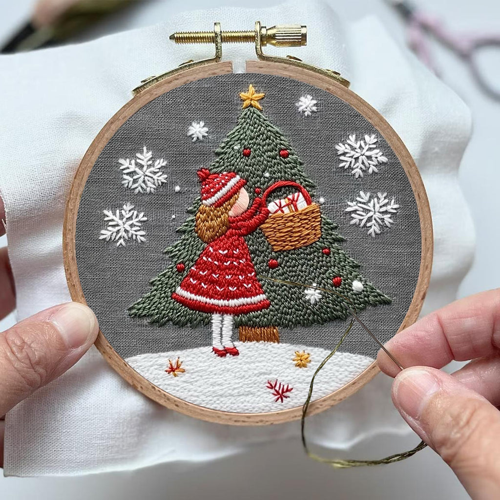 Rubbyoo Embroidery Kit- Girl And Christmas Tree 2 | Holiday Needlework Gift Starter kit - image 3