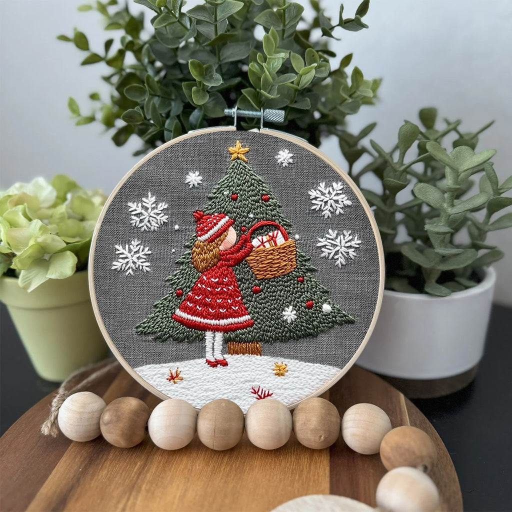 Rubbyoo Embroidery Kit- Girl And Christmas Tree 2 | Holiday Needlework Gift Starter kit - image 2