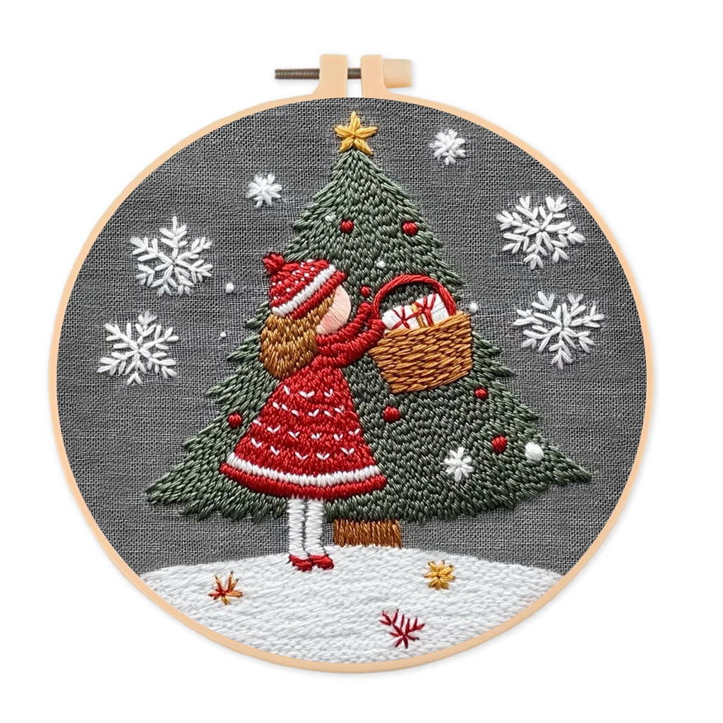 Rubbyoo Embroidery Kit- Girl And Christmas Tree 2 | Holiday Needlework Gift Starter kit - image 0