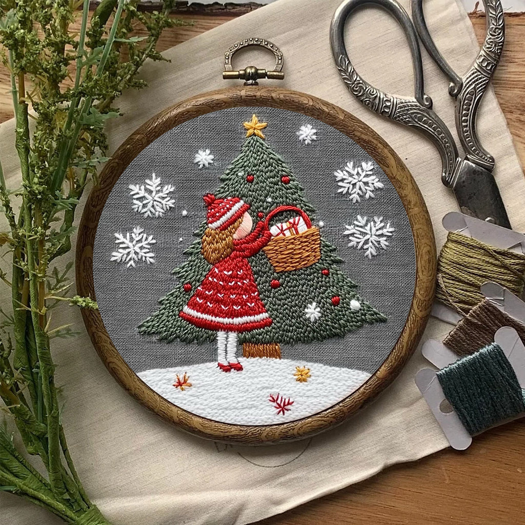 Rubbyoo Embroidery Kit- Girl And Christmas Tree 2 | Holiday Needlework Gift Starter kit - image 7