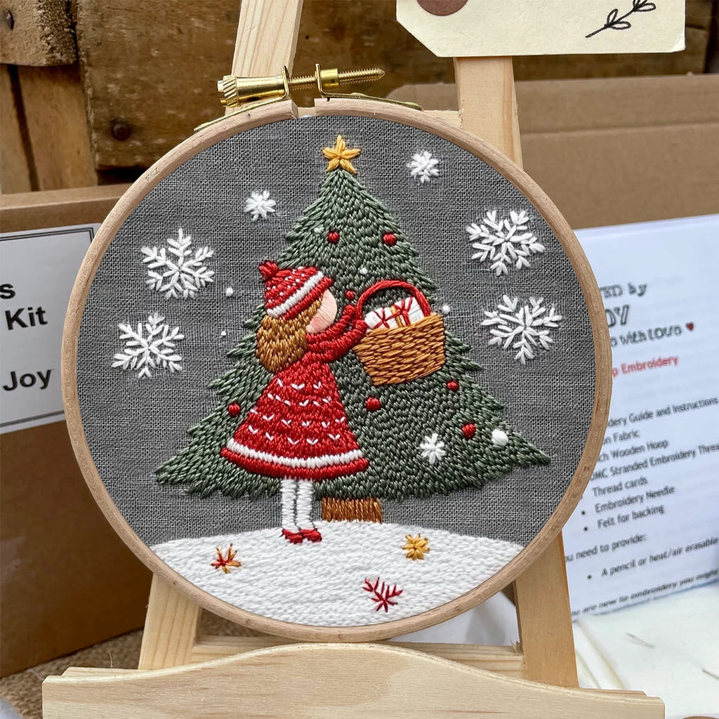 Rubbyoo Embroidery Kit- Girl And Christmas Tree 2 | Holiday Needlework Gift Starter kit - image 5