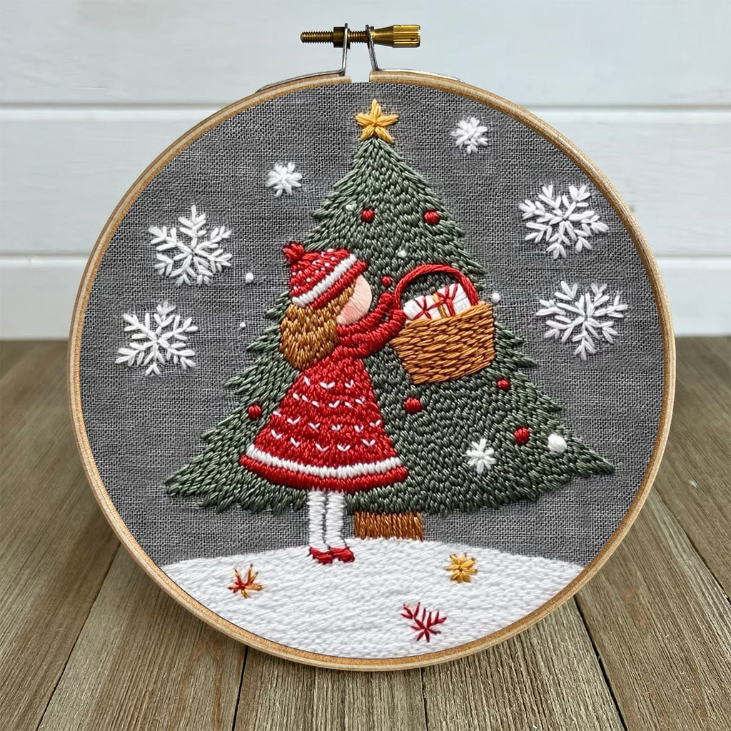 Rubbyoo Embroidery Kit- Girl And Christmas Tree 2 | Holiday Needlework Gift Starter kit - image 4