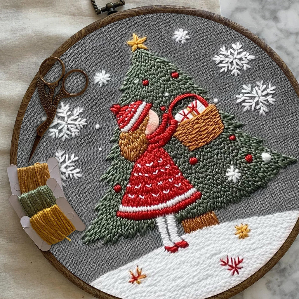 Rubbyoo Embroidery Kit- Girl And Christmas Tree 2 | Holiday Needlework Gift Starter kit - image 6
