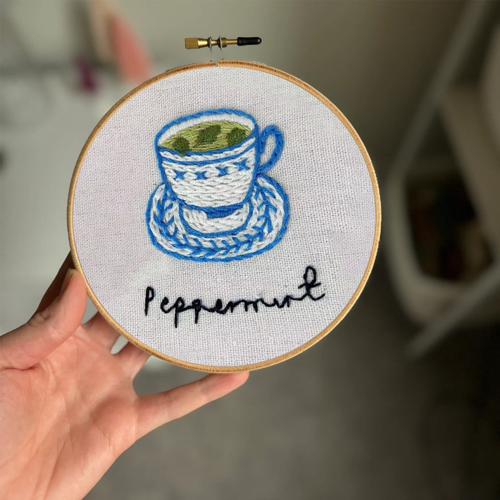 Rubbyoo Embroidery Kit- Peppermint Tea | Cozy Crafts Easy Embroidery Kit For Beginners - image 1