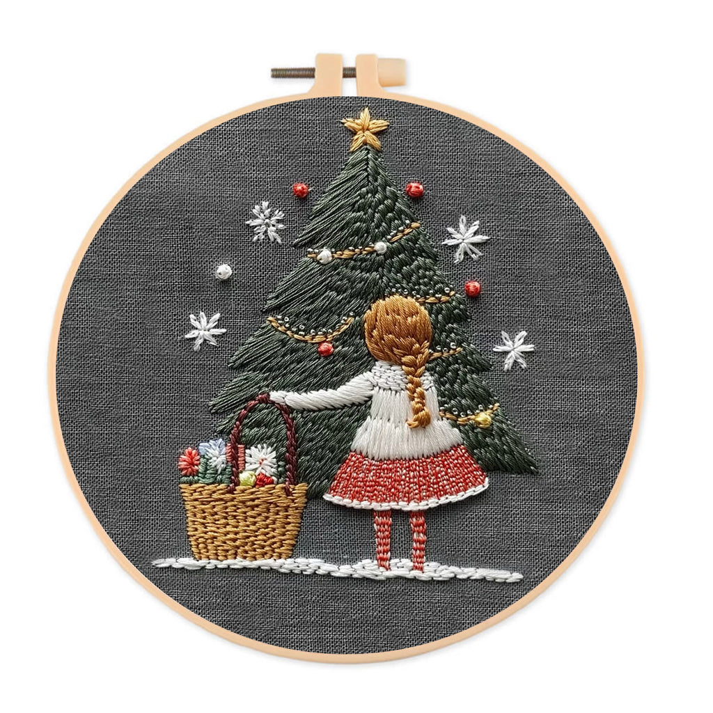 Rubbyoo Embroidery Kit- Girl And Christmas Tree | Holiday Needlework Gift Starter kit - image 0